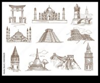 Minuni arhitecturale schițând structuri iconice