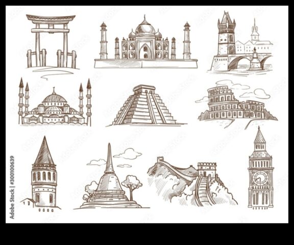 Minuni arhitecturale schițând structuri iconice